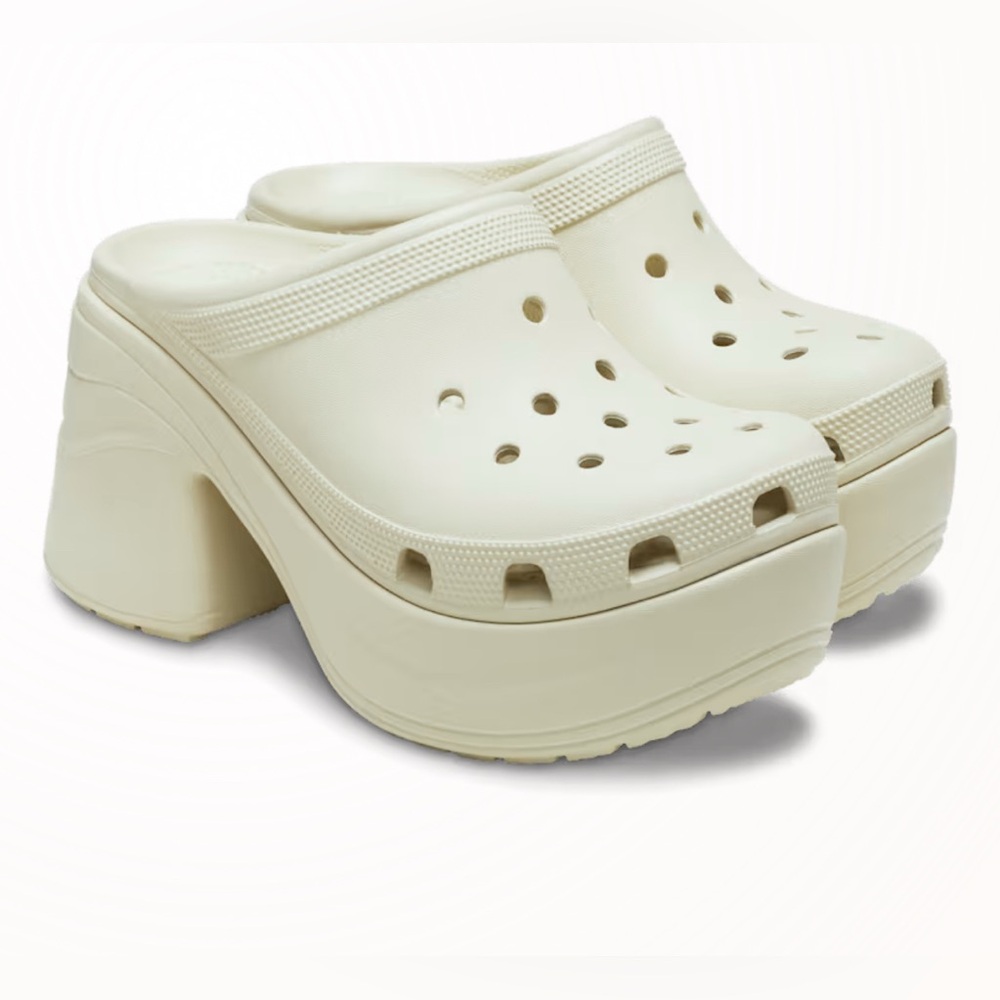 Crocs Classic Siren Heeled Clog Mule – Bone White Platform Slip-On Sandals NEW